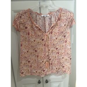 Rose + Olive Peach Floral Short Sleeve Top Size XL EUC‎ Fairycore